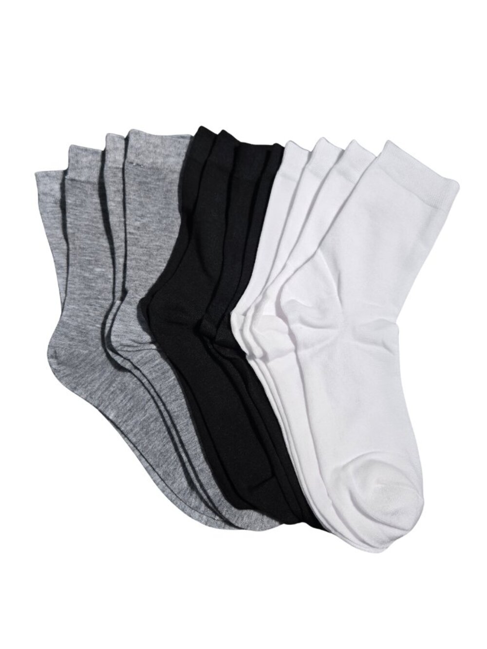 NIP 6 Pair Athletic Crew Socks Neutral Grey Black White Size 6-9